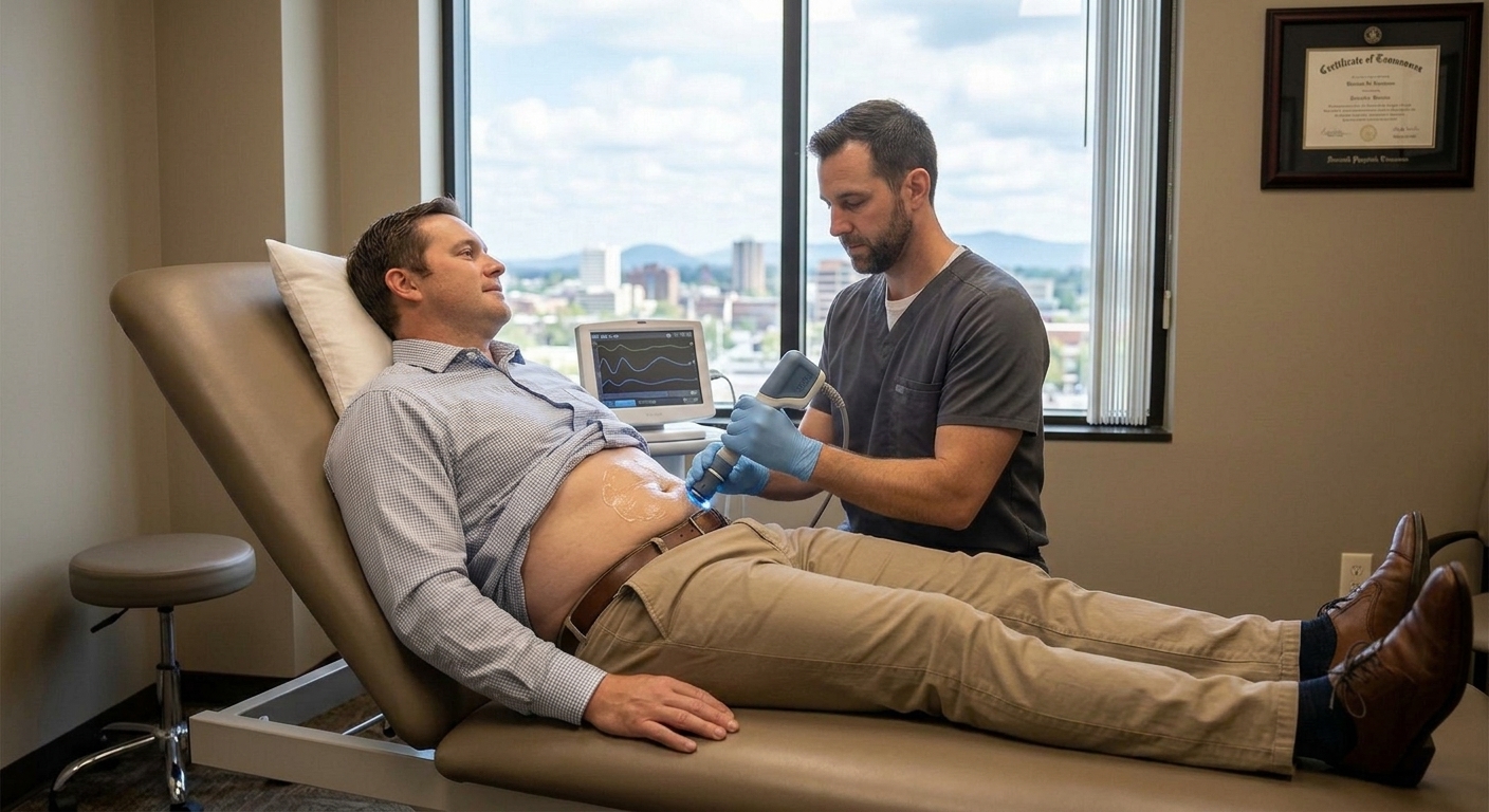 Shockwave therapy device being used for chronic prostatitis treatment in Knoxville clinic