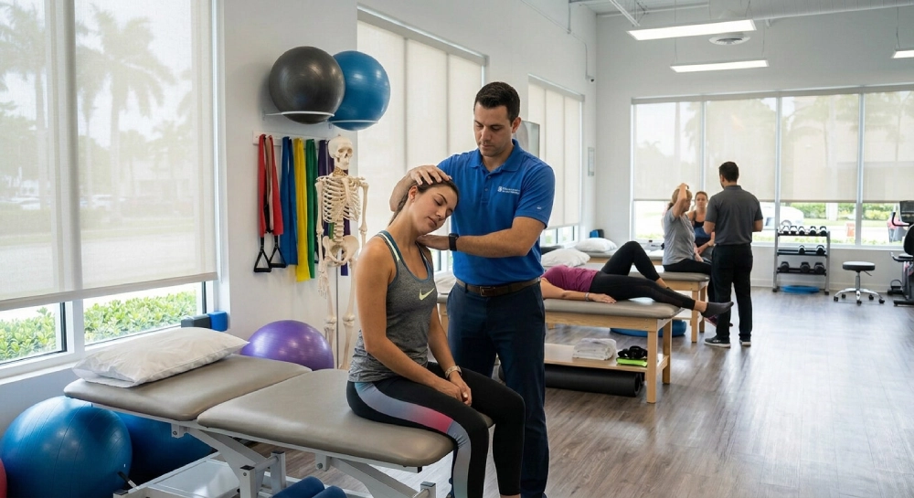 Physical therapy session for neck and back pain relief in North Miami Beach