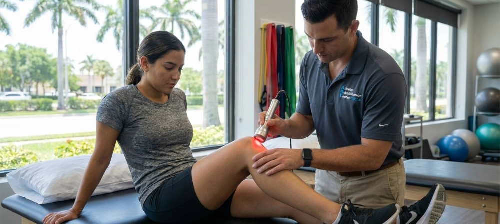 Class IV laser therapy being used to treat patellar tendinitis and support tendon recovery